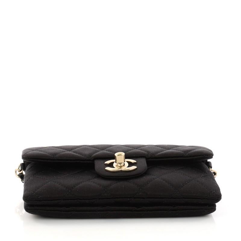 Chanel CC Chain Zip Flap Bag Quilted Satin Small In Excellent Condition In NY, NY