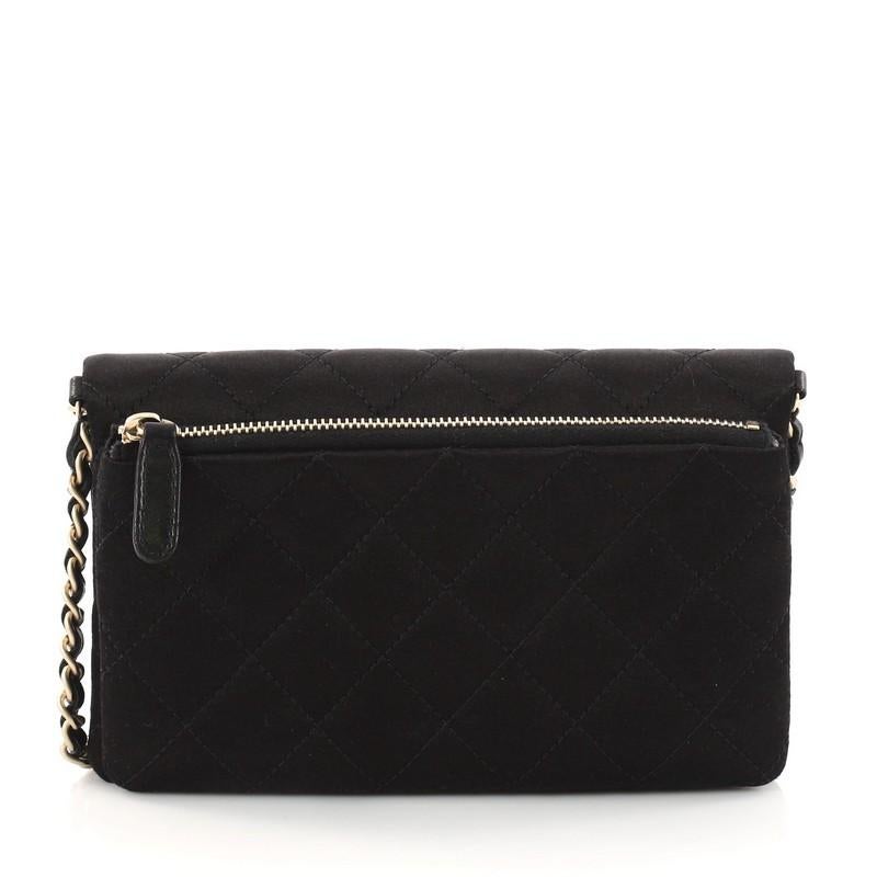 Black Chanel CC Chain Zip Flap Bag Quilted Satin Small