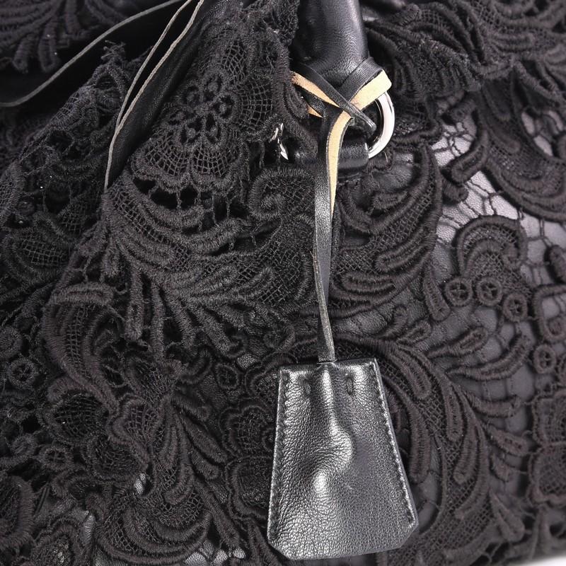 Prada Pizzo S Bowler Bag Lace and Leather Large In Good Condition In NY, NY