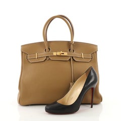 Hermes Birkin Handbag Kraft Brown Clemence with Gold Hardware 35