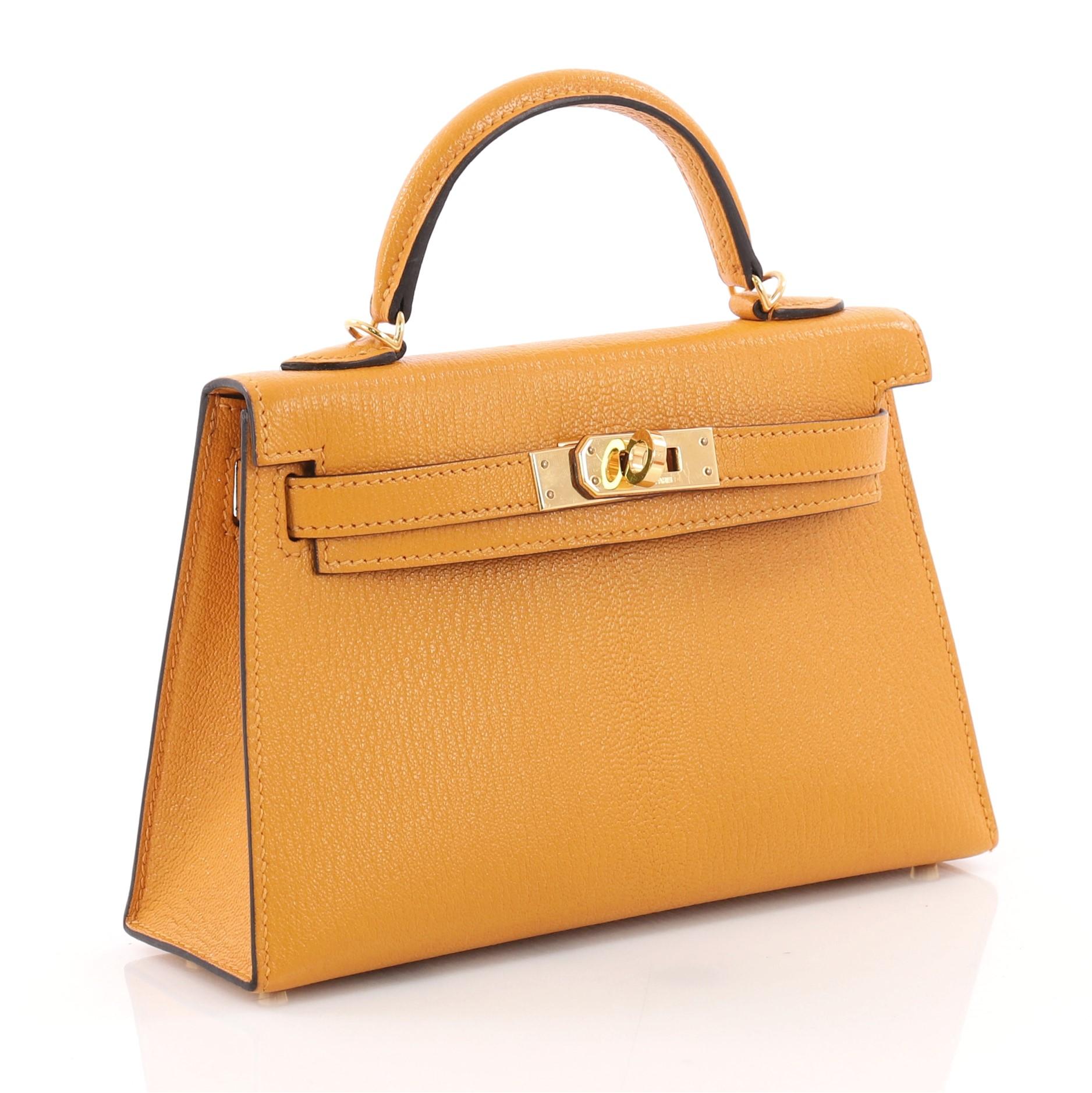 Orange Hermes Kelly Mini II Handbag Moutarde Yellow Chevre Mysore with Gold Hardware 20