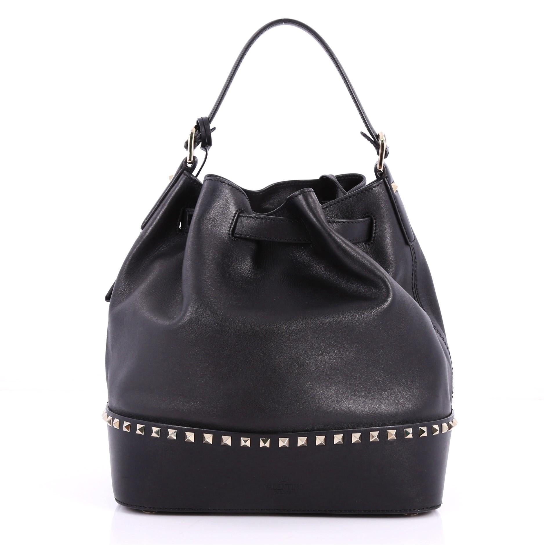 Valentino Rockstud Top Handle Bucket Bag Leather Medium  In Good Condition In NY, NY