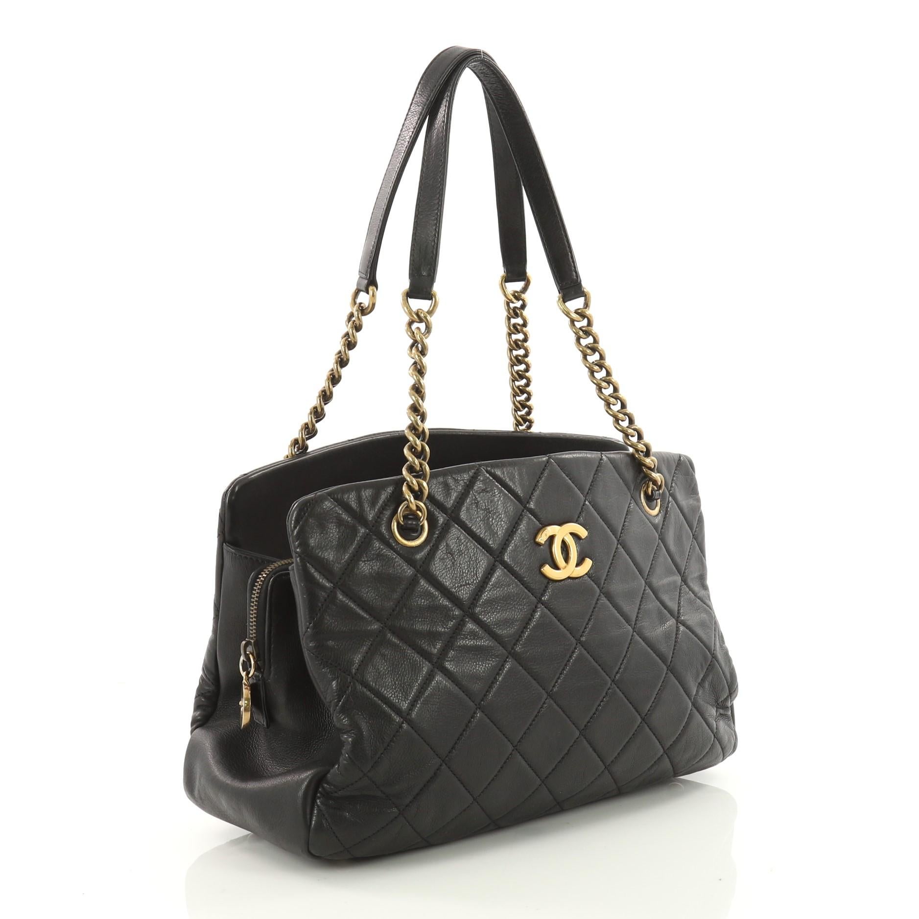 Black Chanel CC Crown Tote Quilted Leather Medium