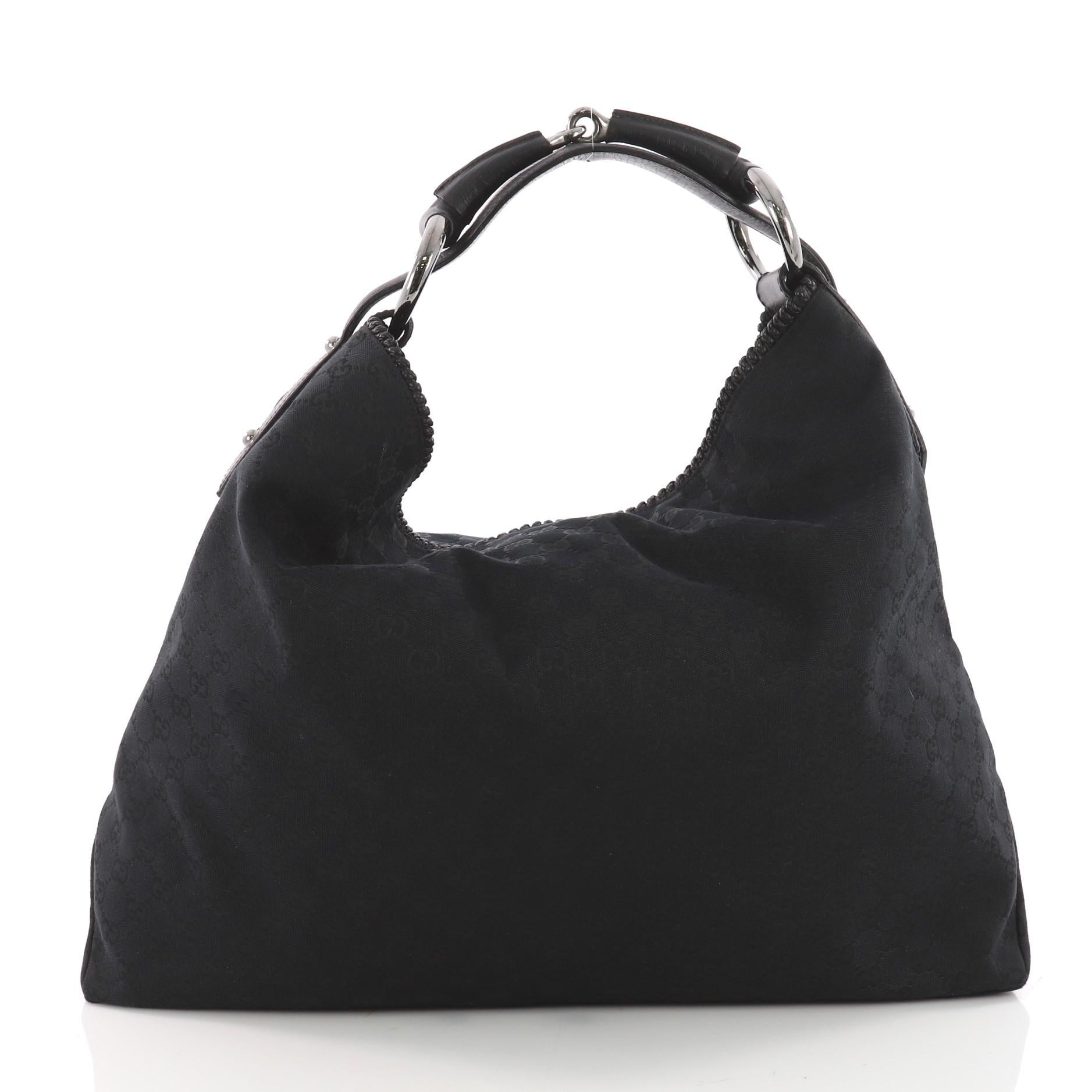 Black Gucci Horsebit Hobo GG Canvas Large