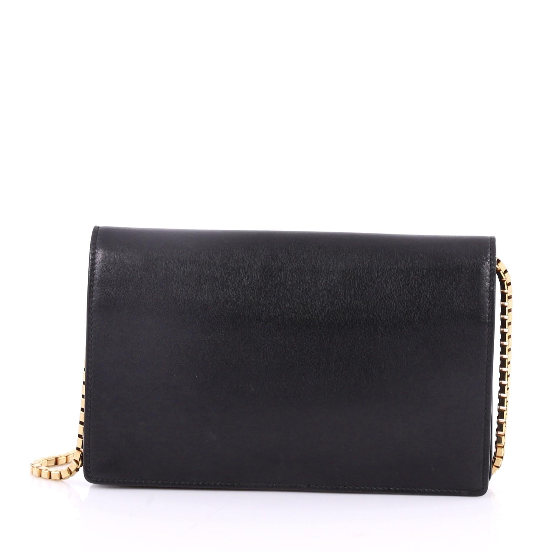 Black Balenciaga City Metal Plate Flat Studs Wallet on Chain Leather Small 