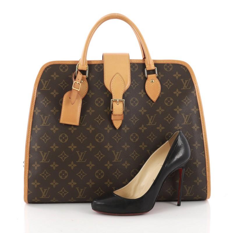 This authentic Louis Vuitton Rivoli Soft Briefcase Monogram Canvas is a rare soft briefcase that will hold your important documents in style. Crafted from brown monogram coated canvas, this bag features dual-rolled leather handles, vachetta leather