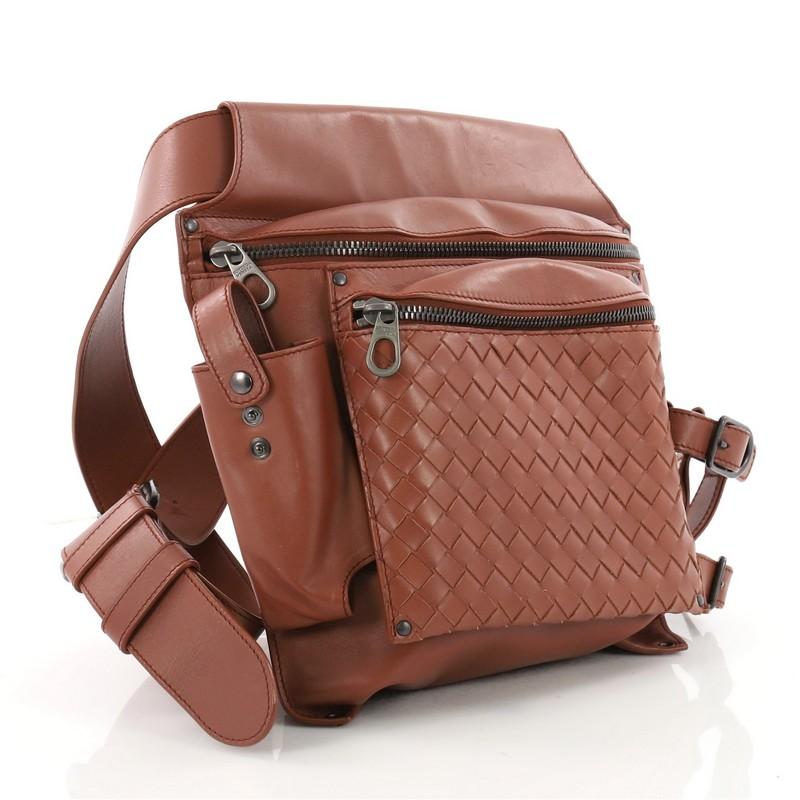 Brown Bottega Veneta Zip Pocket Waist Bag Leather with Intrecciato