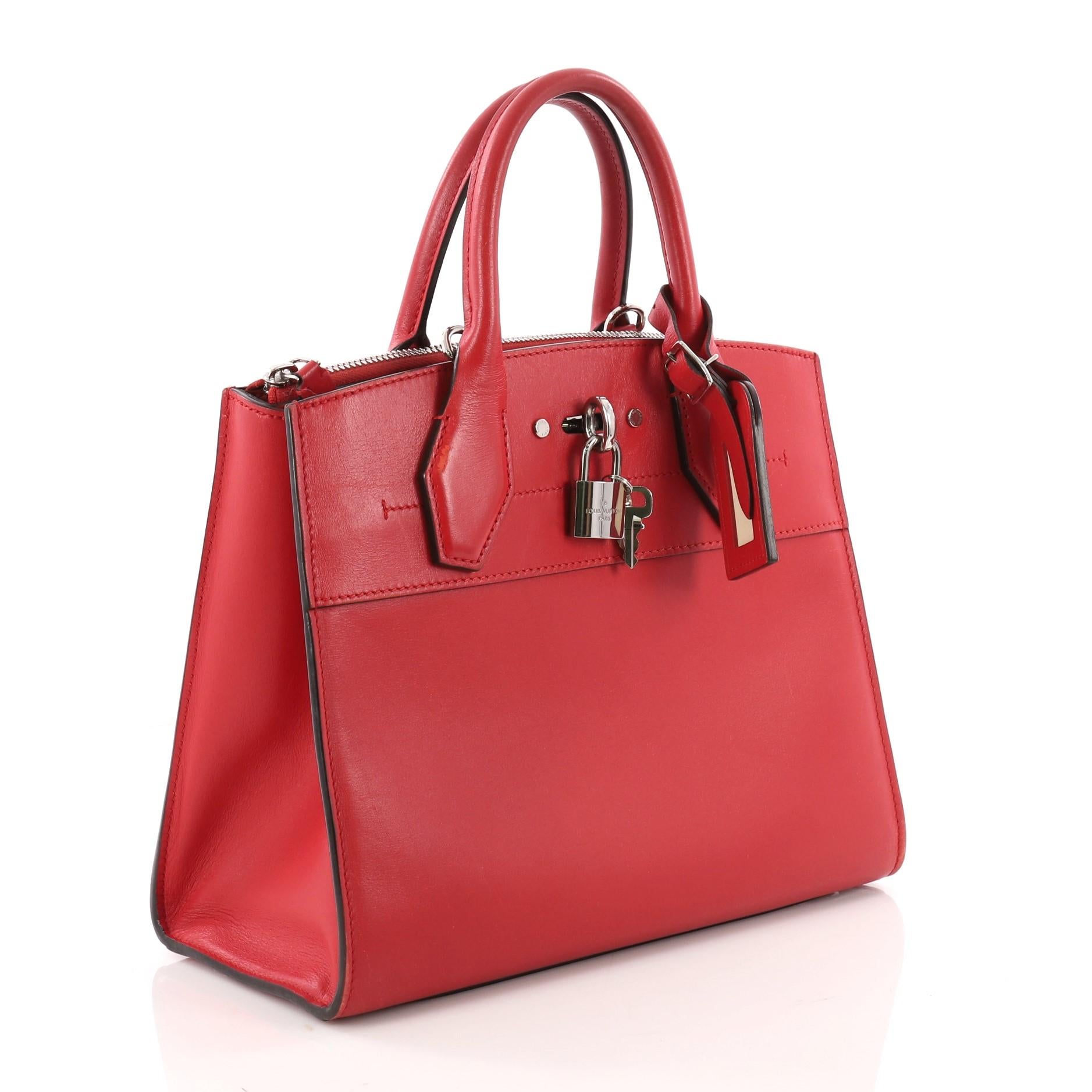 Red  Louis Vuitton City Steamer Handbag Leather PM