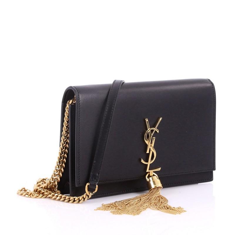 Black Saint Laurent Classic Monogram Tassel Chain Wallet Leather 