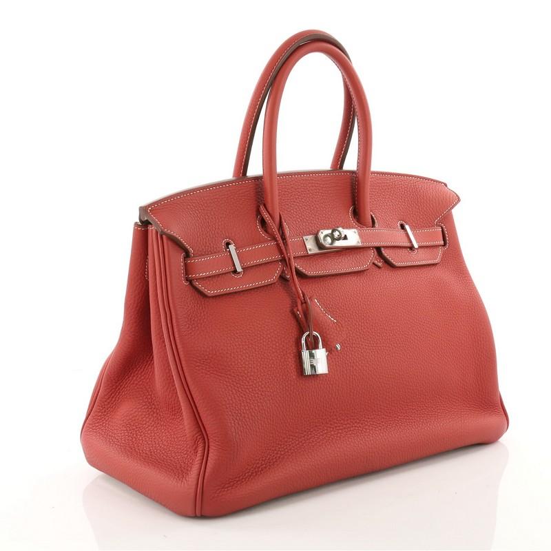 Red Hermes Eclat Birkin Handbag Sanguine and White Clemence with Palladium Hardware 