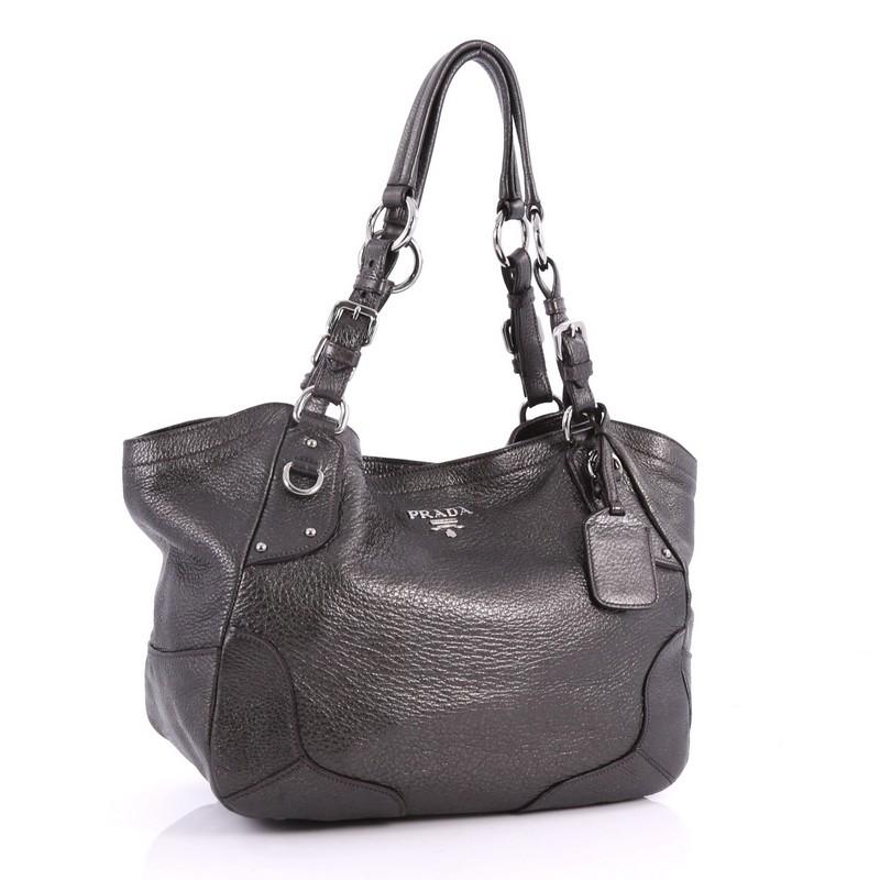 Gray Prada Buckle Strap Shoulder Bag Vitello Daino Medium