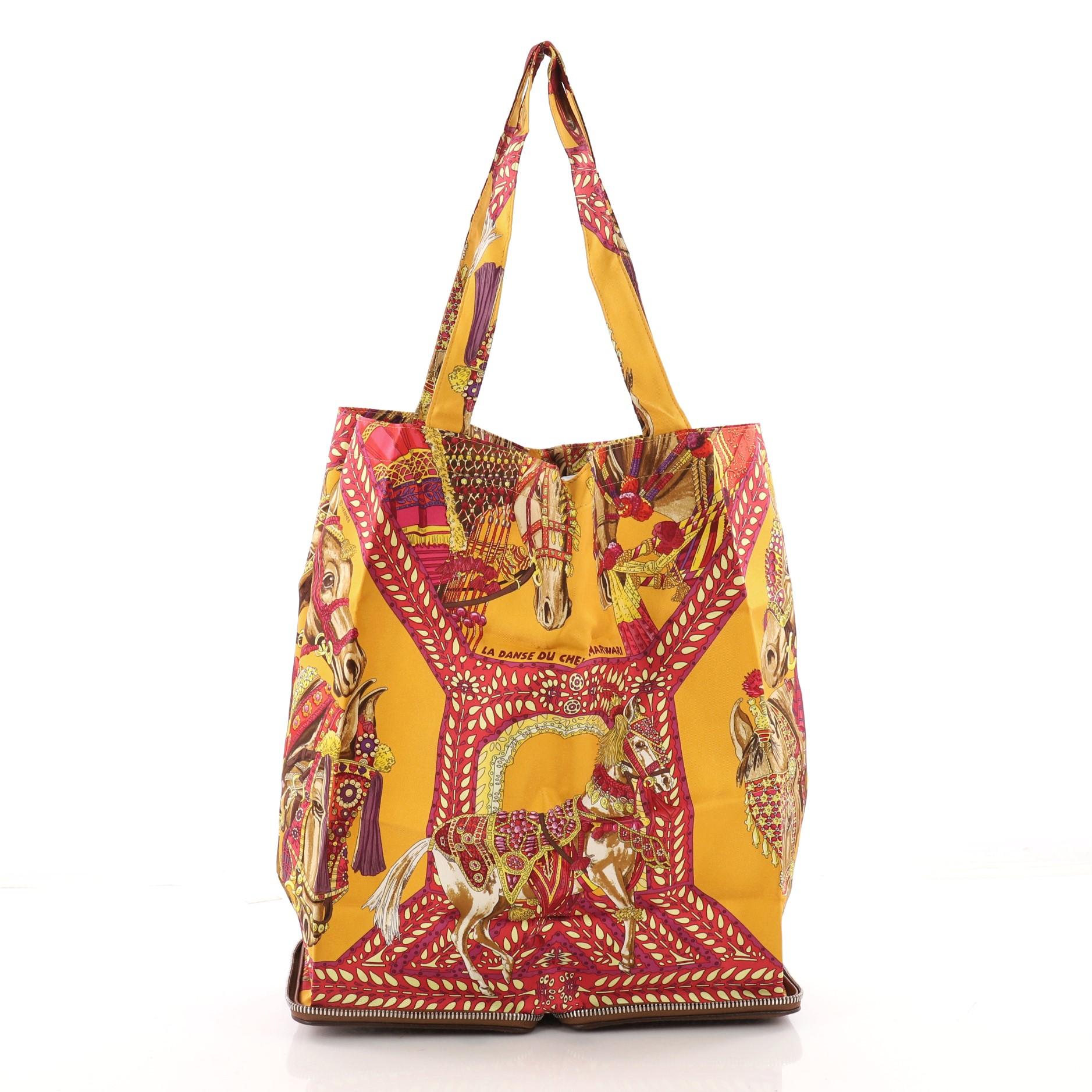 Brown Hermes Silky Pop Tote Printed Silk 