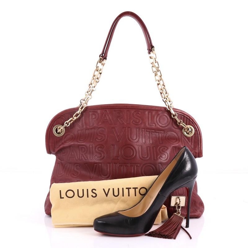 This authentic Louis Vuitton Limited Edition Paris Souple Wish Bag Leather is one of Marc Jacob's standouts from Louis Vuitton's Fall/Winter 2008 Collection. Crafted from burgundy leather, this popular wish bag features leather handles with