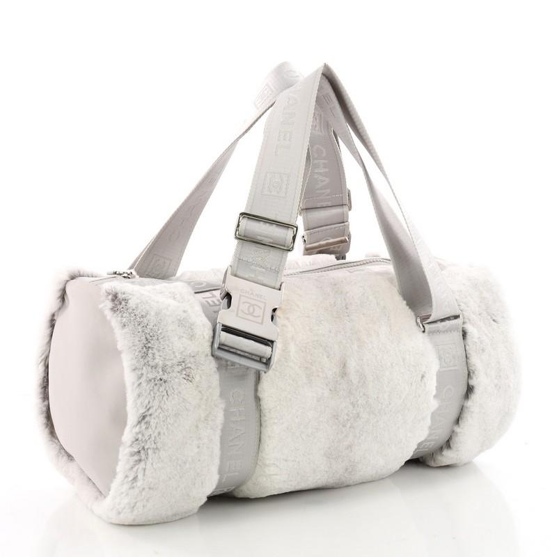 Gray Chanel Sport Line Buckle Shoulder Bag Fur Medium