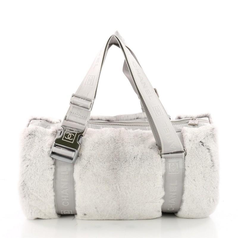 Chanel Sport Line Buckle Shoulder Bag Fur Medium In Good Condition In NY, NY