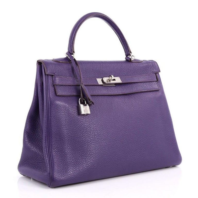 Hermes Kelly Handbag Iris Purple Togo with Palladium Hardware 35 at 1stDibs