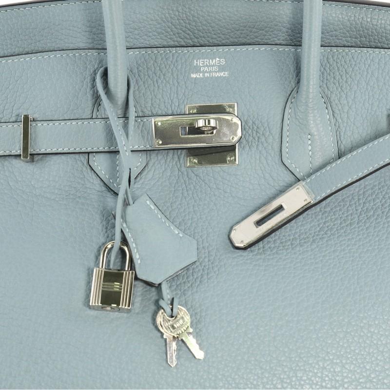 Hermes Birkin Handbag Ciel Blue Clemence with Palladium Hardware 35  3