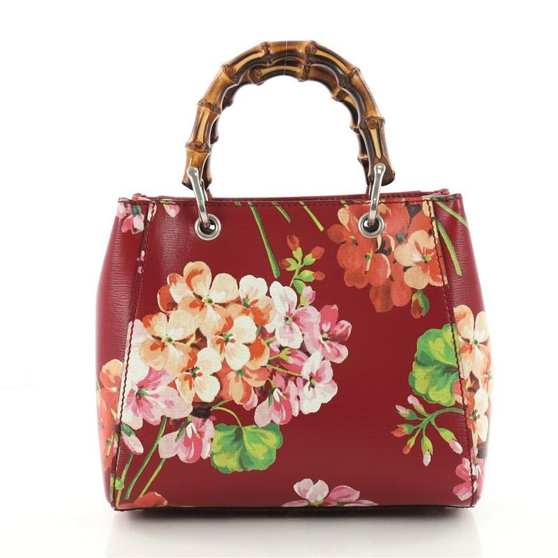 Gucci Bamboo Shopper Tote Blooms Print Leather Mini In Good Condition In NY, NY