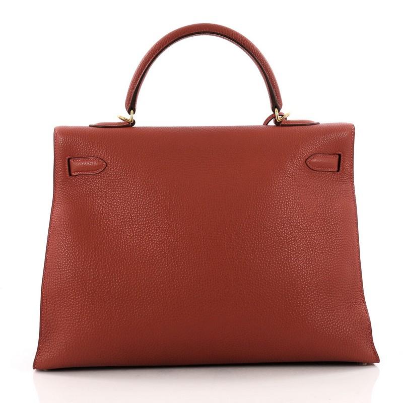 Brown Hermes Kelly Handbag Vermillion Red Togo with Gold Hardware 35