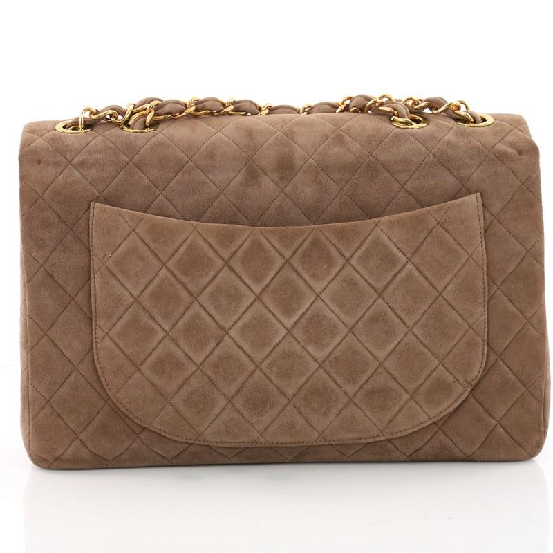 Chanel Vintage Classic Single Flap Bag Quilted Suede Maxi In Good Condition In NY, NY