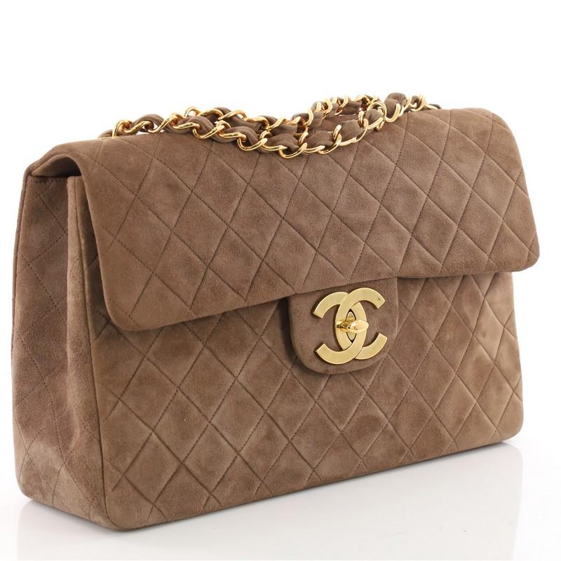 Brown Chanel Vintage Classic Single Flap Bag Quilted Suede Maxi