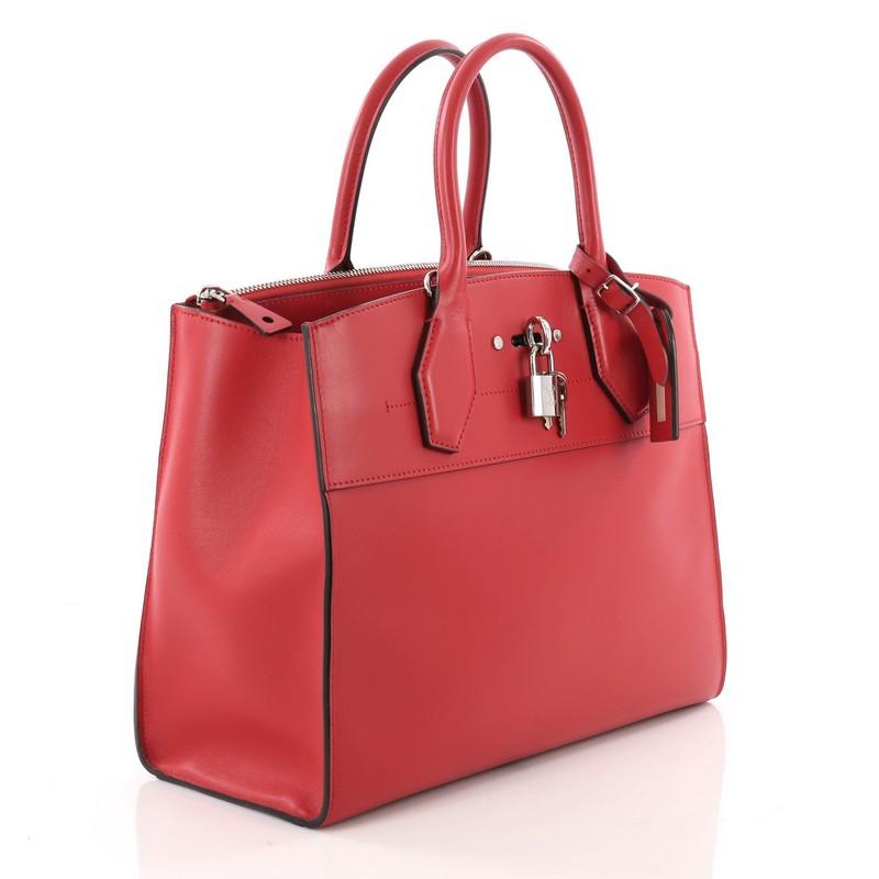 Red Louis Vuitton City Steamer Handbag Leather MM