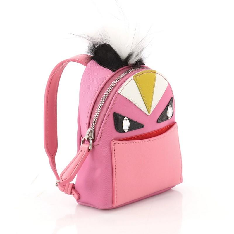 Fendi Monster Backpack Charm Nylon and Leather Micro In Good Condition In NY, NY