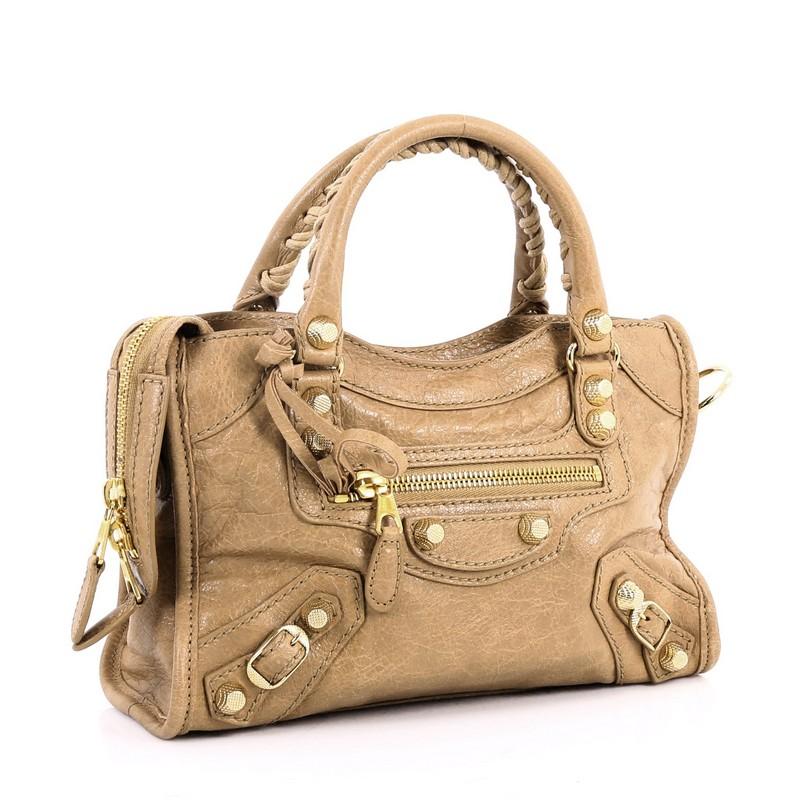 Brown Balenciaga City Giant Studs Handbag Leather Mini