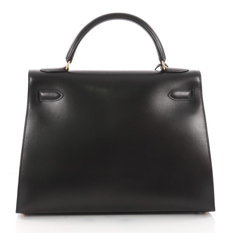 Women's or Men's Hermes Kelly Handbag Black Box Calf with Gold Hardware 32