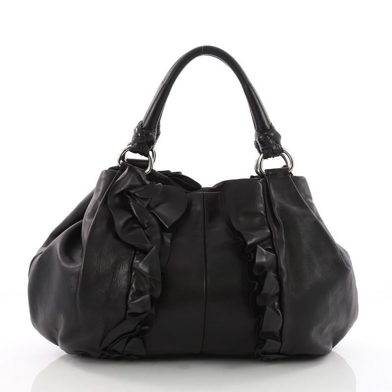 Prada Ruffle Shoulder Bag Leather Large In Good Condition In NY, NY