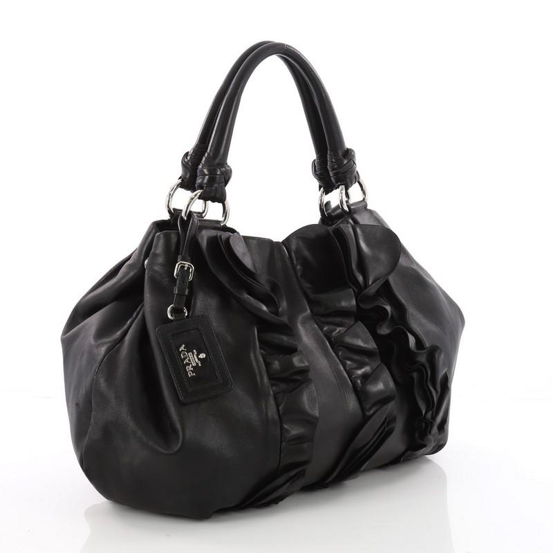 Black Prada Ruffle Shoulder Bag Leather Large