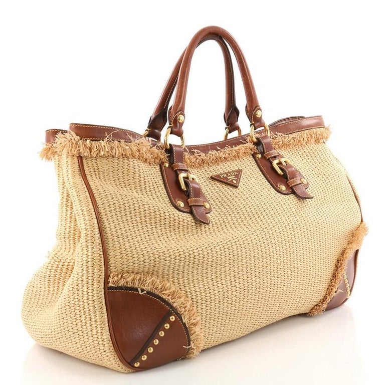 large prada raffia tote