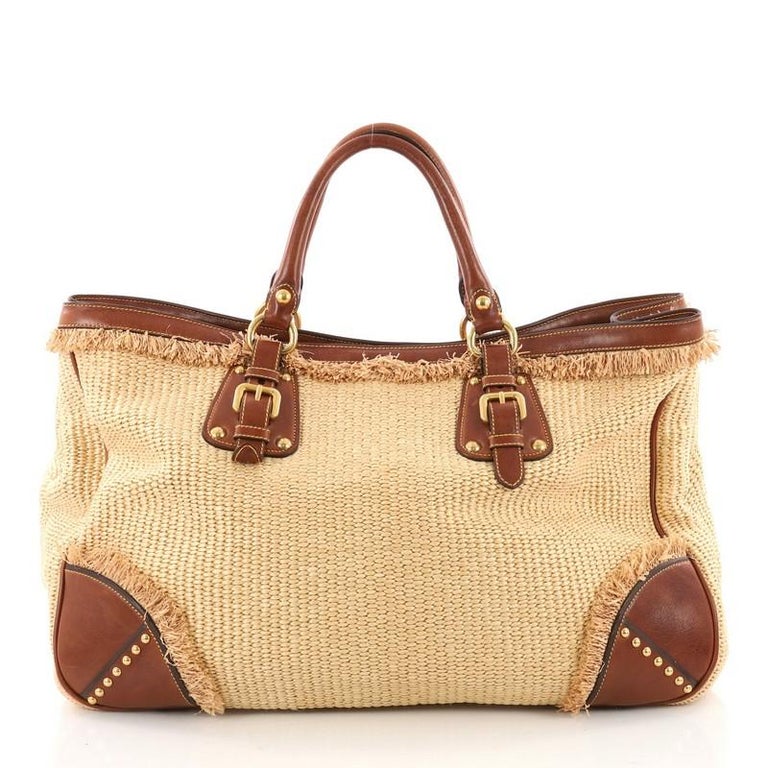 large prada raffia tote