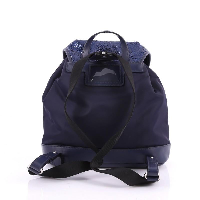Salvatore Ferragamo Bow Flap Backpack Nylon with Sequins and Leather Medium In Good Condition In NY, NY