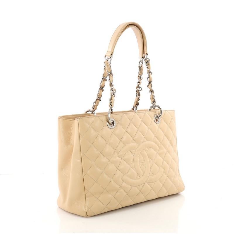 Beige Chanel Grand Shopping Tote Quilted Caviar 