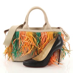 Prada Canapa Convertible Tote Canvas and Feather Mini