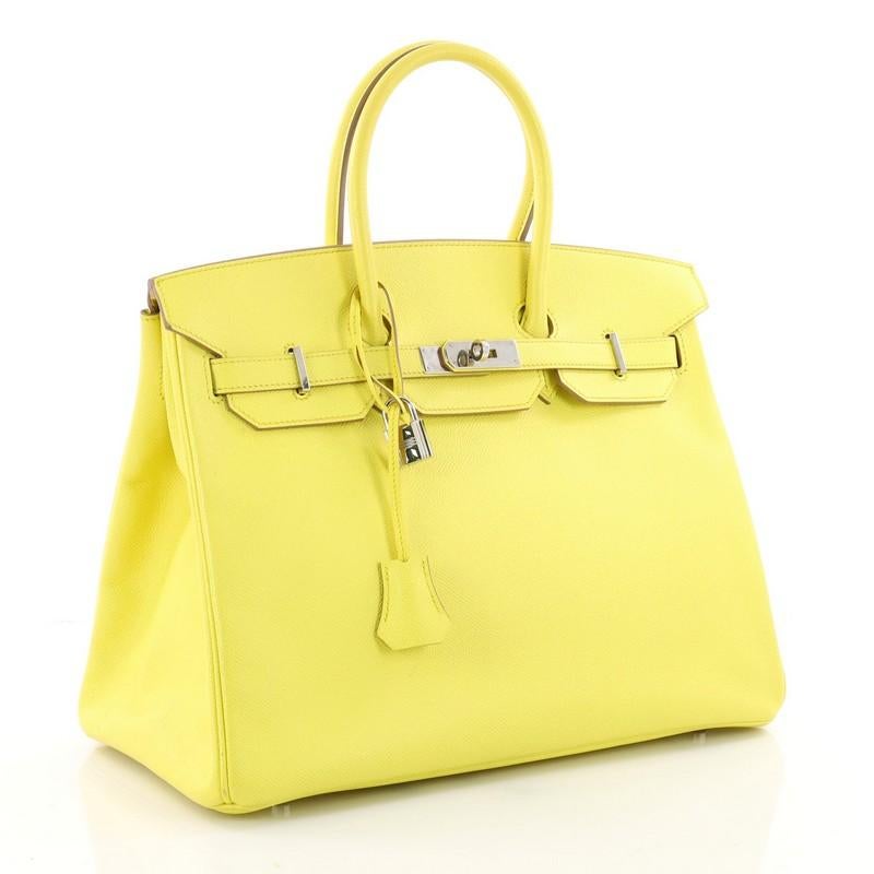 Hermes Birkin Handbag Yellow Epsom with Palladium Hardware 35  In Good Condition In NY, NY