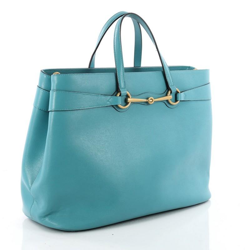 Blue Gucci Bright Bit Convertible Tote Leather Large