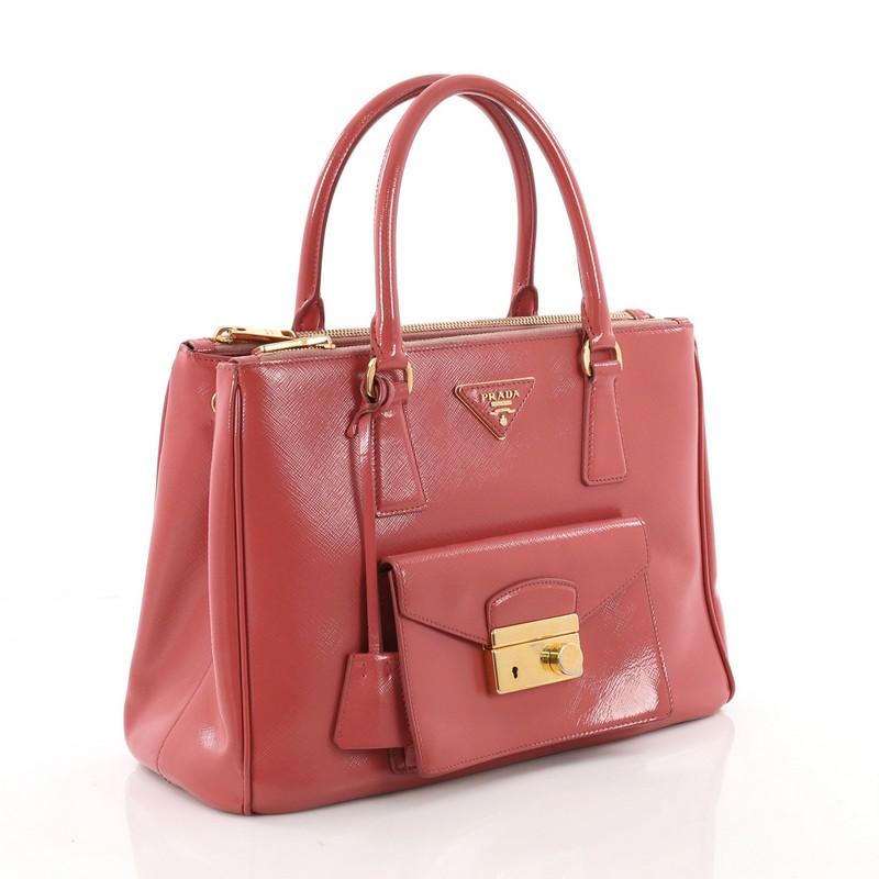 Pink Prada Front Pocket Double Zip Lux Tote Saffiano Leather Medium