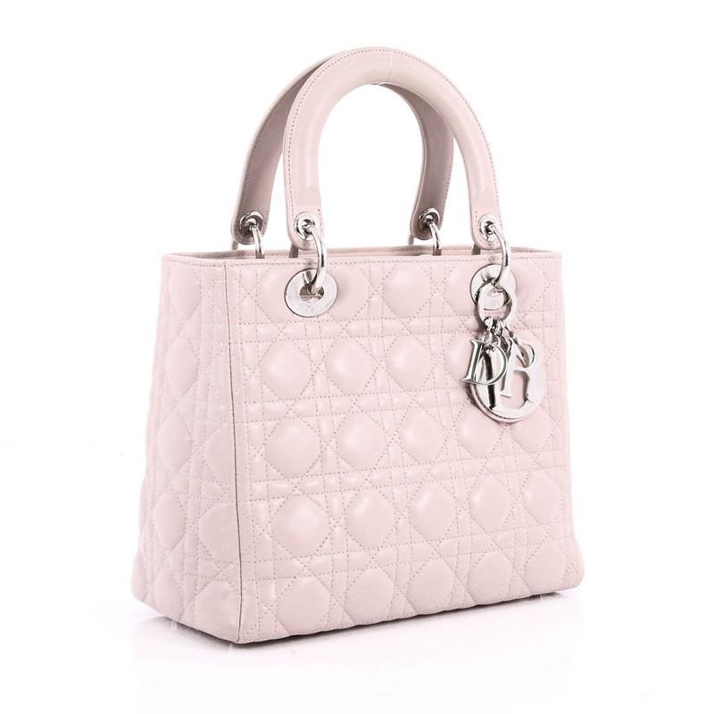 Beige Christian Dior Lady Dior Handbag Cannage Quilt Lambskin Medium