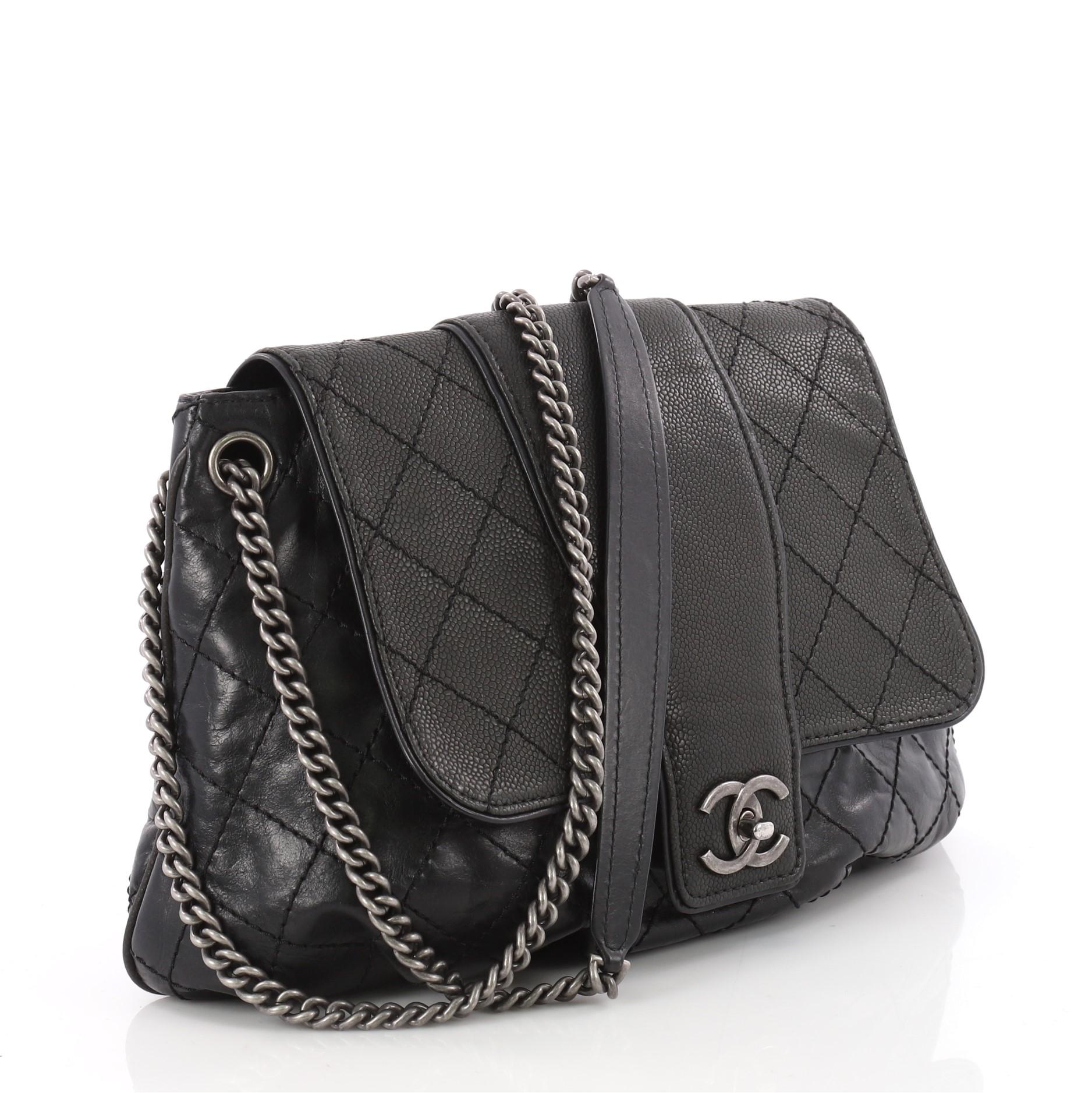 Black Chanel Bubble Graphic Messenger Quilted Calfskin with Caviar Large 