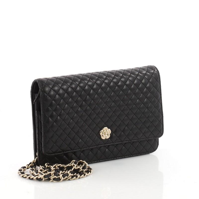 Black Chanel Camellia Wallet on Chain Micro Quilted Calfskin