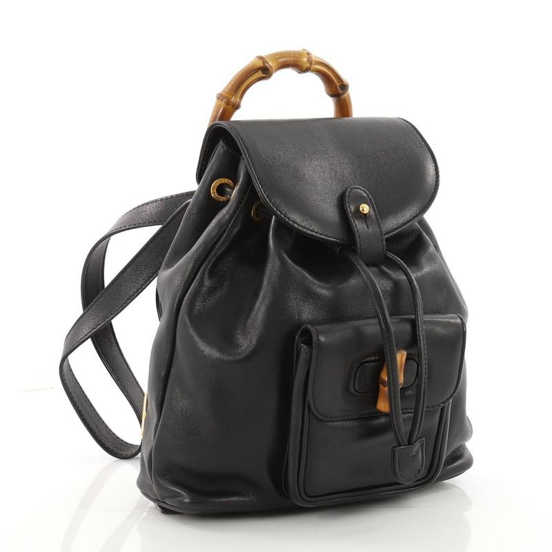 Black Gucci Vintage Bamboo Backpack Leather Mini