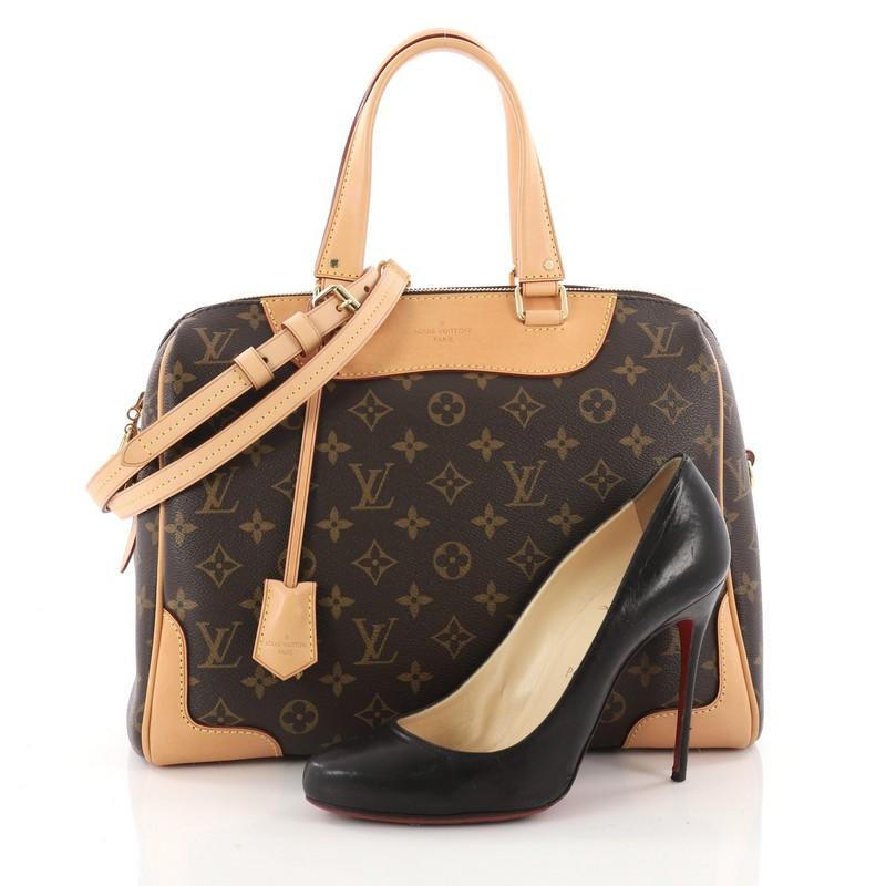 This authentic Louis Vuitton Retiro NM Handbag Monogram Canvas exudes timeless style with modern edge. Crafted from brown monogram coated canvas with vachetta leather trims, this bag features dual-flat leather handles, detachable and adjustable