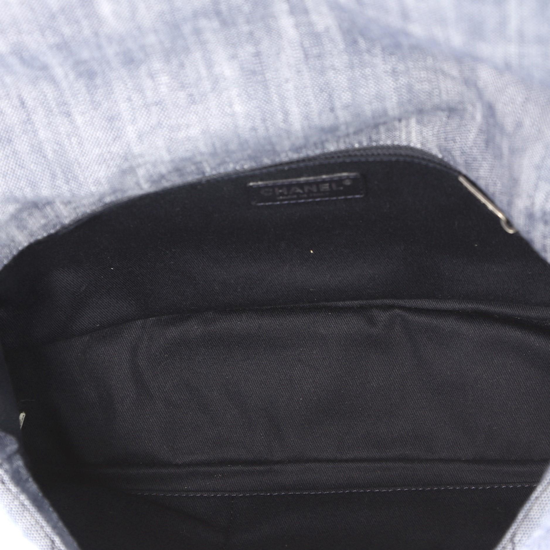 Black Chanel Airlines Buckle Messenger Bag Quilted Denim Medium