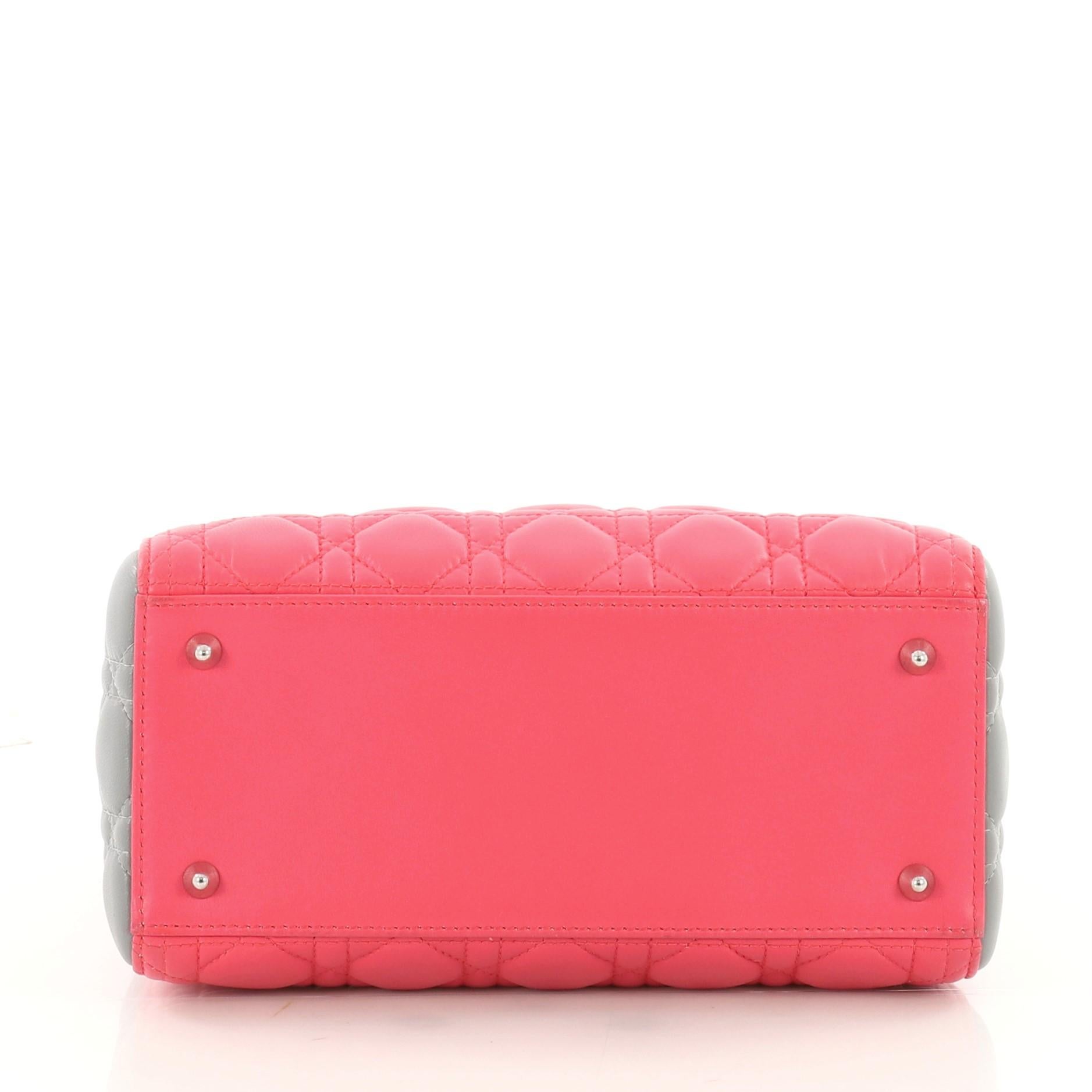 Pink Christian Dior Tricolor Lady Dior Handbag Cannage Quilt Leather Medium