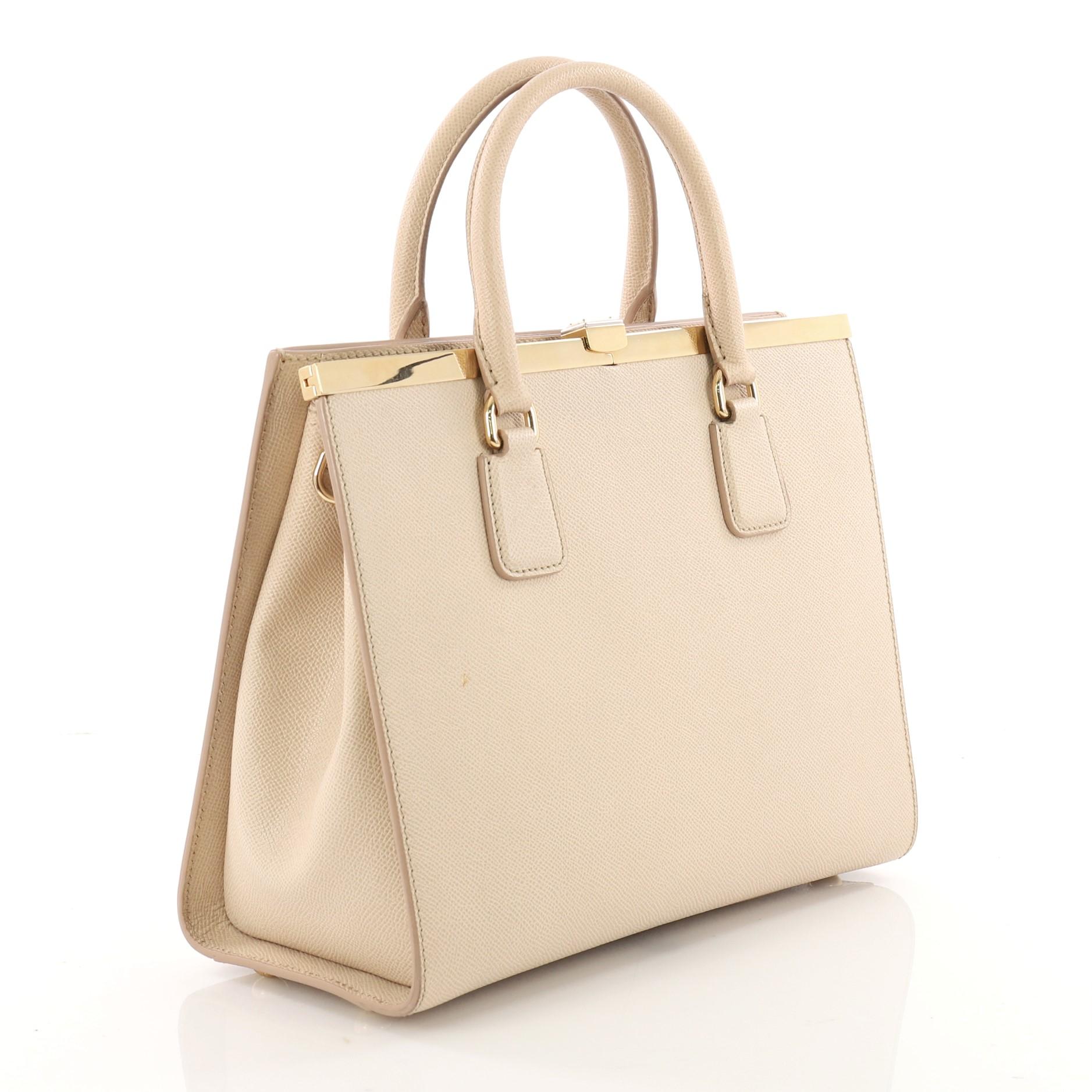Beige Dolce & Gabbana Convertible Lock Compartment Handbag Leather Medium