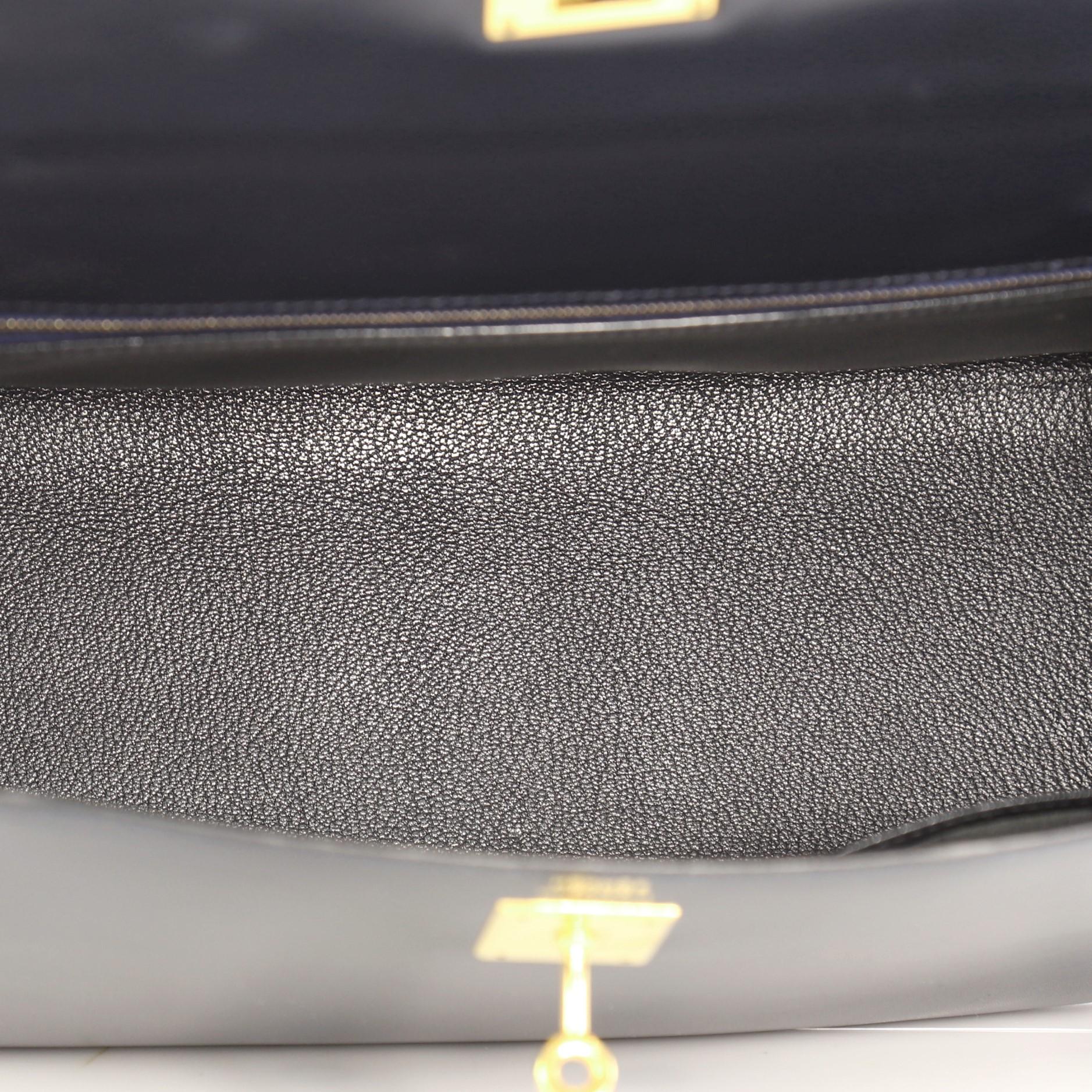 Hermes Blue Marine Box Calf with Gold Hardware 32 Kelly Handbag  2