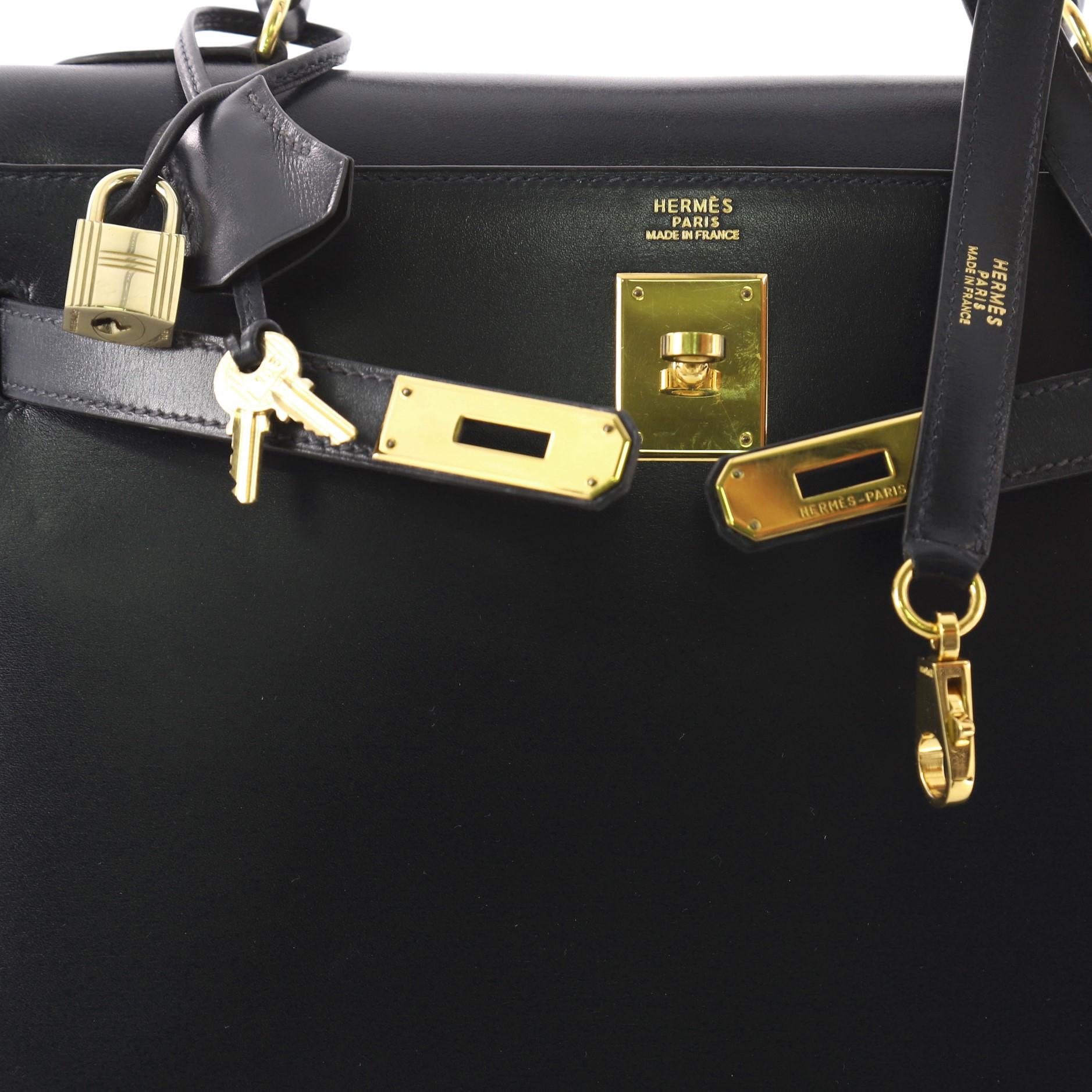 Hermes Blue Marine Box Calf with Gold Hardware 32 Kelly Handbag  1