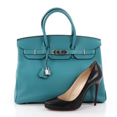Hermes Birkin Handbag Turquoise Clemence with Palladium Hardware 35